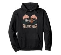 Fly Tier Woman Female Tying Flies Fishing Identity She Ties Pullover Hoodie