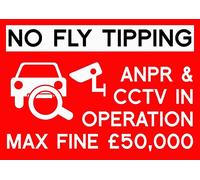 FLY TIPPING WARNING SIGN CCTV ANPR with picture and Fine £50,000. Self Adhesive Vinyl, 420x297mm (A3)