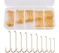 Fly Tying Fishing Hook Kit, 360pcs Long Shank Hooks Barb Fly Tying Hook for Fly Fishing Dry Fly Wet Fly Jig Fly Hooks Tackle Box Kit (360pcs Golden)