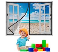 Fly Window Curtain 145x130 cm, Lengthen Magnets, Screen Window Mesh for Front Patio Windowway Heavy Duty Mesh Window Screen Net Magnetic Closure Black New-Version