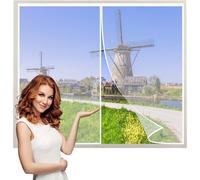 Fly Window Screen White 85x100cm Adjustable DIY Window Screen with Self-Adhesive Tape-Heavy Duty Mosquito Net Self Sealing Without Drilling for Patio, Balcony