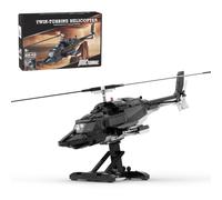 Fly-wing Helicopter Building Bolck Set, Collectible Aircraft Display Model with Stand & Weapon Detailing, Creative Gift for Adult Enthusiasts