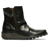 Fly Womens Black MON944 Leather Wedge Heel Ankle Zip Up Chelsea Boots