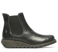 Fly Womens Black SALV Chelsea Leather Ankle Casual Wedge Heel Boots