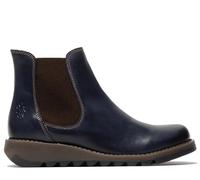 Fly Womens Blue SALV Chelsea Leather Ankle Casual Wedge Heel Boots