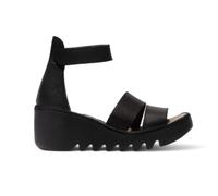 Fly Women's BONO290FLY Black Mousse Leather Sandals Espadrille Wedges