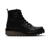 Fly Womens HAZI Black Leather Ankle Casual Wedge Heel Lace-Up Boots