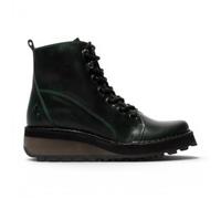 Fly Womens HAZI Petrol Green Leather Ankle Wedge Heel Lace-Up Boots