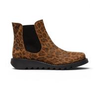 Fly Womens SALV Chelsea Leopard Tan Suede Leather Ankle Wedge Heel Boots