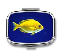 Fly Yellow Fish Pill Box 2 Compartment Waterproof Pill Case with Mirror Square Container Metal Medicine Box Organizer Portable Vitamin Case for Pocket & Purse Travel