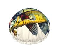 Fly Yellow Fish Shower Cap For Water Shower Non Wetting,Double Layer Reusable Shower Cap,Hair Shower Caps For Long Hair