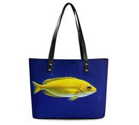 Fly Yellow Fish Tote Bag Large Soft Leather Purse with Zipper Lightweight Ladies Shoulder Handbag