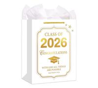 FLYAB Class of 2026 Graduation Gift Bag 11.5 Inch Gold Foil Congratulations Present Bags with Tissue Paper Premium Cardstock Reusable Party Favor Bags for High School College Graduates