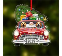 FLYAB Personalized Car Christmas Ornaments 2025 Acrylic Hanging Ornaments for Christmas Tree Decorations 2D Vehicle Ornament with Santa Claus and Dog Xmas Gifts for Kids Friend Teen