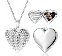 FLYANRUI Personalized Photo Locket Necklace, 18K Gold Platinum Finish, 20-Inch Chain, Custom Picture Lockets, Gifts for Women, Mother's Day, Birthday, Anniversary（Platinum Heart-Polka dot）