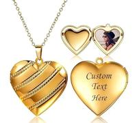 FLYANRUI Personalized Photo Locket Necklace, 18K Gold Platinum Finish, 20-Inch Chain, Custom Picture Lockets, Gifts for Women, Mother's Day, Birthday, Anniversary（Gold Heart-Stripe）