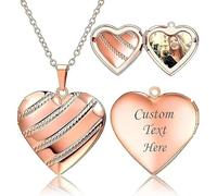 FLYANRUI Personalized Photo Locket Necklace, 18K Gold Platinum Finish, 20-Inch Chain, Custom Picture Lockets, Gifts for Women, Mother's Day, Birthday, Anniversary(Rose gold Heart-Stripe)
