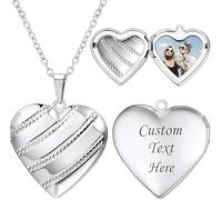 FLYANRUI Personalized Photo Locket Necklace, 18K Gold Platinum Finish, 20-Inch Chain, Custom Picture Lockets, Gifts for Women, Mother's Day, Birthday, Anniversary（Platinum Heart-Stripe）
