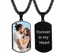FLYANRUI Personalized Photo Necklace, Custom Disc & Heart Pendant with Chain for Men Women Dad Mom, Memorial Gifts for Mother's Day Birthday Anniversary（Rectangle-Black）