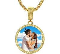 FLYANRUI Personalized Photo Necklace, Custom Disc & Heart Pendant with Chain for Men Women Dad Mom, Memorial Gifts for Mother's Day Birthday Anniversary（Circle-style3-Gold