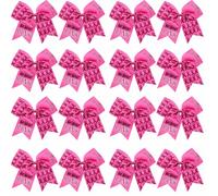 FLYARD 8 Pieces 7 Inch Breast Cancer Awareness Cheer Hair Bows Ponytail Holder Large Glitter Pink Ribbon Hair Bows Accessories Elastic Band Handmade for Teens Women (Breast Cancer Awareness Cheer Hair