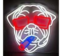 Flybaby Smoking Bulldog Neon Sign, Fench Bulldog Accessories LED Lighting, USB- Powered Room Decor, Pet Store Decor, Man Cave, Game Room Decor, Bar - Birthday Party Decor, white+red+blue