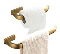 Flybath 2pc Bathroom Accessories Set - Towel Ring and Toilet Roll Holder Antique Brass Wall Mounted, Brushed Brass