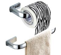 Flybath 2pc Set - Towel Ring and Toilet Roll Holder Brass Polished Chrome | Rust-proof, Sturdy, Stylish Silver Hand Towel Rail Holder, Modern Loo Roll Paper Holder, Bathroom Accessories Wall Mounted
