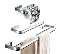Flybath 3PC Set - Toilet Roll Holder, Towel Ring and 57CM Double Towel Rail Wall Mounted Bathroom Accessories, Polished Chrome