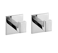 Flybath Coat Hook SUS 304 Stainless Steel Square Towel Robe Hooks Wall Mounted Self Adhesive (No Drilling), Mirror Polished - 2 Pack