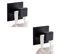 Flybath Coat Hook SUS 304 Stainless Steel Towel Robe Hooks Square Bathroom Accessories Wall Mounted Self Adhesive (No Drilling), Plating Matte Black - 2 Pack