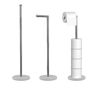 Flybath Free Standing Toilet Roll Holder 68CM with Marble Base Foldable Huge Toilet Paper Stand Stainless Steel Heavy Duty Bathroom Roll Storage Dispenser, Brushed Silver