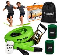 flybold Slackline Kit with Tree Protectors 57 feet Easy Set up Instruction Booklet and Carry Bag Set Outdoor Fun for Family Adults Children Kids