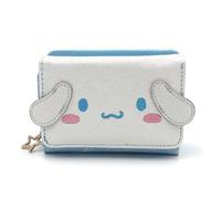 FLYBOT Cinnamoroll Wallet Adorable White Puppy Curly Ear Japanese Character Trifold Slim Cartoon Snap Zipper Closure Card Holder Vegan Leather for Girls Women, Officially Designed, Blue, Character