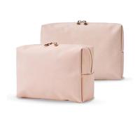 Flycalf Makeup Bag Cosmetic Set for Traveling Bags 2PC for Women Girls Oatmeal Purse Gift Large Capacity Zipper Aesthetic Pouch Storage Brushes