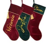 Flycalf Personalized Christmas Stocking Velvet Family Ornament Large Fireplace Hanging for Kids Candy Christmas Decor Gifts Stockings Xmas Tree Holiday Party 1PC