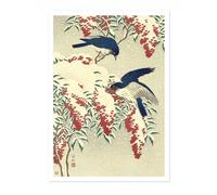 Flycatchers On A Nandina Bush Ohara Koson Poster, Japanese Woodblock Ukiyo-E Print, Vintage Bird Art Picture Animal Painting Wall Art, Japan Birds Home Decor, A4 (Print Only) - 29.7x21cm