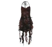 FlyCC Sleeveless Dress for Women Y2k Wasteland Rogue Medieval Tie Back Dress V Neck A-Line Mini Dresses Streetwear Fashion, Brown, S