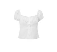 FlyCC Women Square Neck Button Down Shirts Short Puff Sleeve Dressy Casual Blouse Tops Going Out Summer Tops, White, L