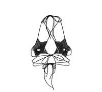 FlyCC Women's Metallic Star Bralette Bra Strappy Wrap Around Crop Top Rave Dance Tops, Black, One size
