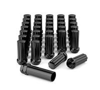 FLYCLE 32PCS 9/16-18, 2 inch (50.8mm) long Black Steel Spline Drive Cone Seat Lug Nuts with 1 Socket Key for 1994-2011 Dodge Ram 2500 3500 8 Lug Aftermarket Wheels