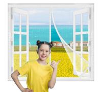 Flycn Magnetic Fly Screen Window Curtain, 110x140cm Fly Curtains for Window with Powerful Magnets and Full Frame Magic Tape, Without Drilling, Suitable for Patio Doors Balcony Bedroom White