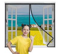 Flycn Magnetic Fly Screen Window Curtain, 113x60cm Fly Curtains for Window with Powerful Magnets and Full Frame Magic Tape, Without Drilling, Suitable for Patio Doors Balcony Bedroom Black