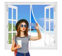 Flycn Magnetic Fly Screen Windows, 107x77cm Fly Nets for Windows, Screen Mesh Insect Protection No Gap, Easy to Install Without Drilling, Keep Bugs Out Lets Fresh Air in White