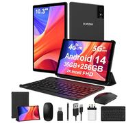 FLYCOAY 2K FHD Tablet 10,3 Inch Android 14,Octa-Core 2.0 GHz, 4G LTE+5G WiFi, 36GB RAM+256GB ROM (2TB TF), 8000mAh,13MP+8MP, GPS/BT5.0, Tablet with Keyboard, Mouse, Metal Body(Black)