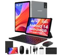 FLYCOAY 2K FHD Tablet 10,3 Inch Android 14,Octa-Core 2.0 GHz, 4G LTE+5G WiFi, 36GB RAM+256GB ROM (2TB TF), 8000mAh,13MP+8MP, GPS/BT5.0, Tablet with Keyboard, Mouse, Metal Body (Gray)