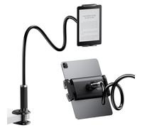FlyCoco Gooseneck Tablet Stand Holder, [Upgraded] Mount Holder Clip with Flexible Long Arm for Bed, Compatible with iPad Pro Air/iPhone/Kindle Fire/Switch or Other 4-13" Device, Black