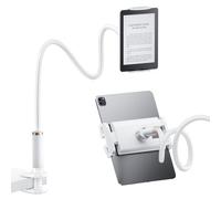 FlyCoco Gooseneck Tablet Stand Holder, [Upgraded] Mount Holder Clip with Flexible Long Arm for Bed, Compatible with iPad Pro Air/iPhone/Kindle Fire/Switch or Other 4-13" Device, White