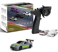 FLYCOLOR Turbo 1/76 Scale Mini RC Car with 2.4G Remote contorl Classic LED Lights Full Proportional Vehicles Models (C73-Grey)