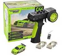 FLYCOLOR Turbo Racing 1:76 Scale Drift RC Car with Gyro Mini Full Proportional RTR 2.4GHZ Remote Control with 2 Replaceable Body Shell (C66-Green)